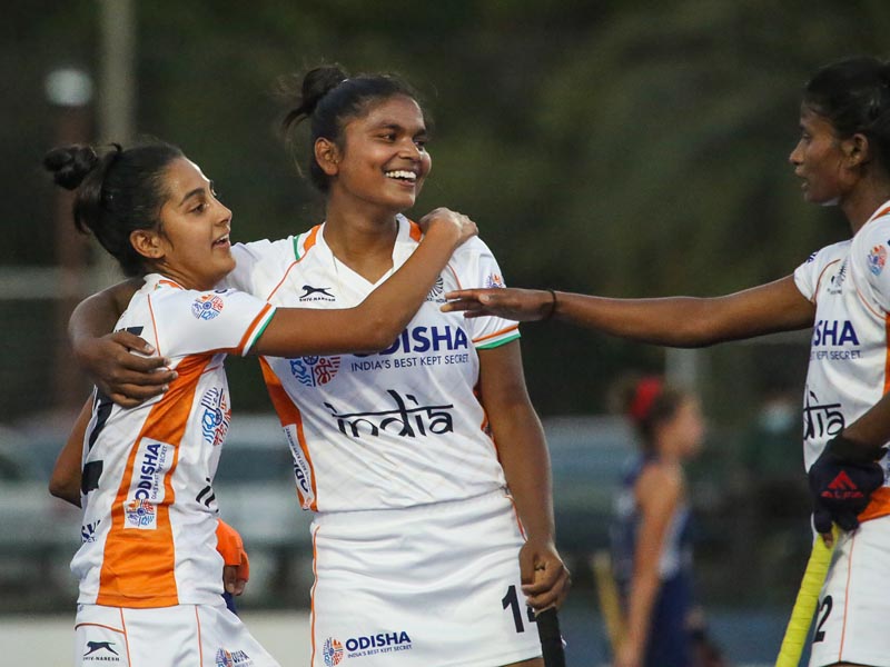 Indian players celebrate their second goal