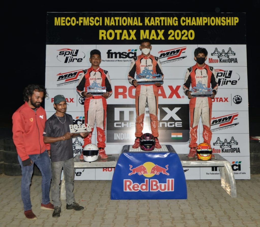 Rotax Round 5 Junior Max 1st Rishon Rajeev 2nd Ruhaan Alva 3rd Abhay M