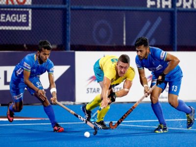 Action between India and Australia during FIH Hockey pro League