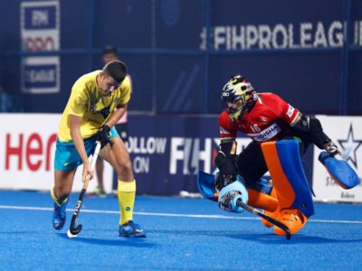 Sreejesh in action against Australia in FIH Hockey Pro League