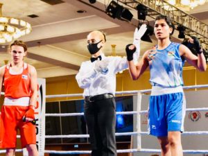 Nikhat Zareen in Blue Defated 2019 World Champion Ekaterina Patseva of Russia 5 0 in Bosphorus Boxing Tournament