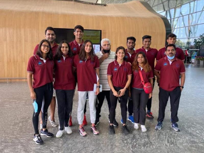 indian swimming team leaves for olympic qualifying event in uzbekistan
