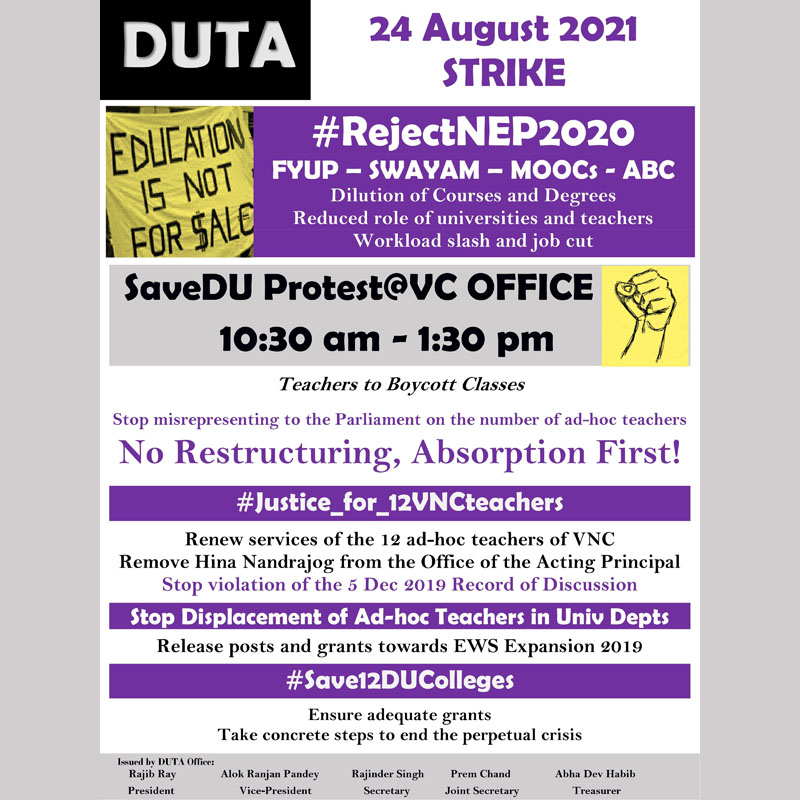 DUTA has calls for One Day Strike August 2021