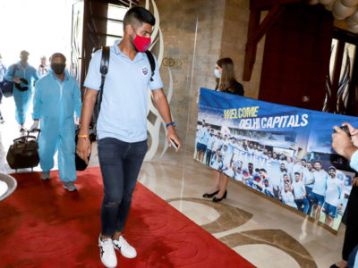 Delhi Capitals’ all-rounder Lalit Yadav enters the team hotel