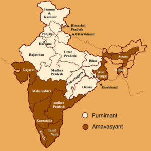 Hindu calendar two versions Amant and Purnimanta