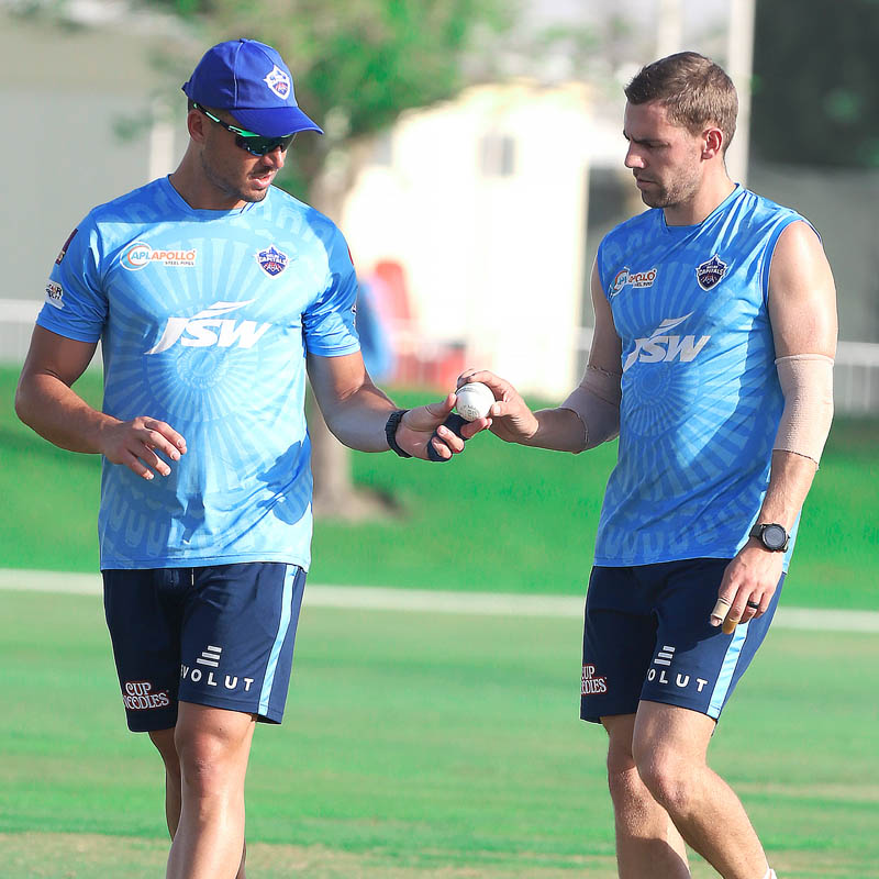 Delhi Capitals fast bowler Anrich Nortje during training