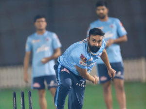 Delhi Capitals leg spinner Amit Mishra during a net session