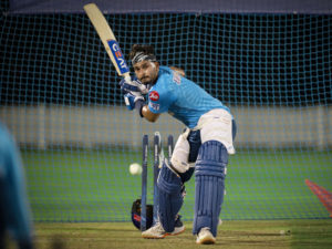 Delhi Captials batsman Shreyas during a net session