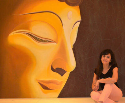 Artist Anita Goel with her work 2