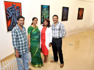 Artist Radhika Powar with Guest at art show Nehru Centre