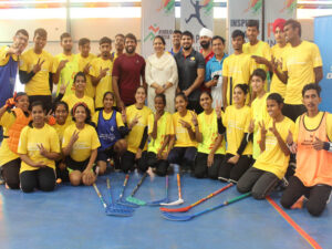 Bajrang Punia engages with the Special Olympics Bharat Floorballers