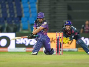 Bangla Tigers Hazratullah Zazai reached his fifty with a six off Wanindu Hasaranga