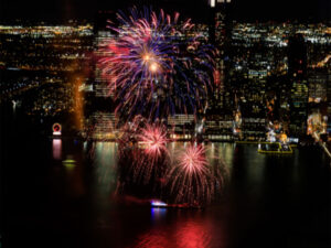 Diwali Celebrated a fireworks displayed over the Hudson River in New York City