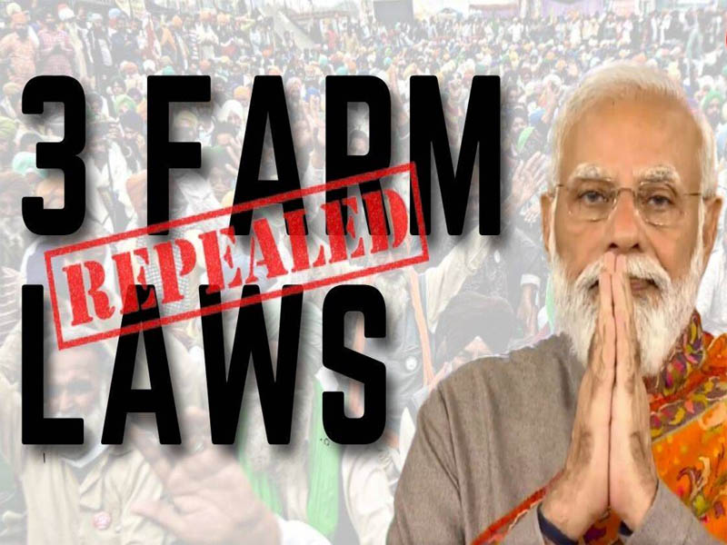 PM Modi announces repeal the three farm laws