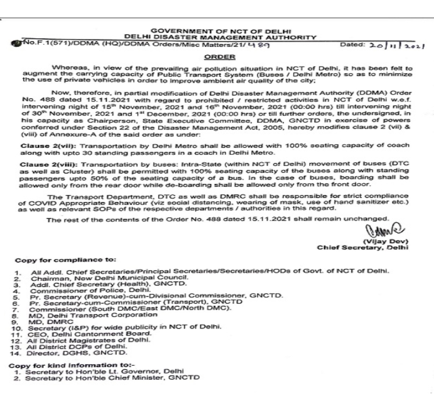 Standing passengers allowed in metros november 2021