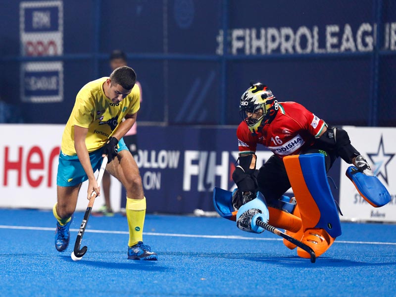 Sreejesh in action against Australia in FIH Hockey Pro League