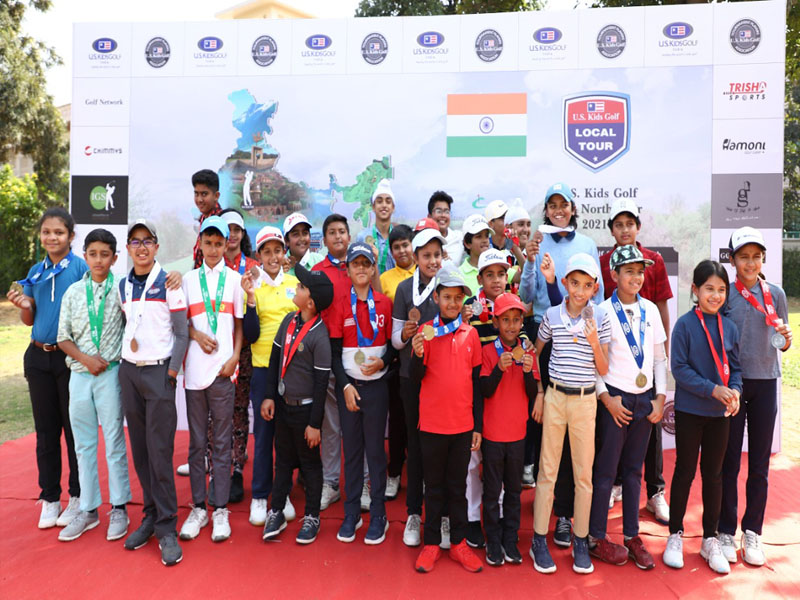 The winners and participants at the 7th leg of US Kids Golf India North