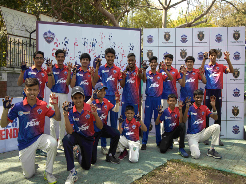 Budding cricketers at the Delhi Capitals Jersey launch event