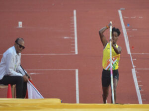 Pole Vaulter Pavithra Venkatesh in action at the Khelo India University Games