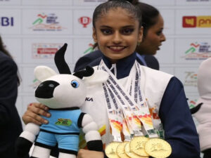 Maharashtras Sanyukta Kale with her five gold medals