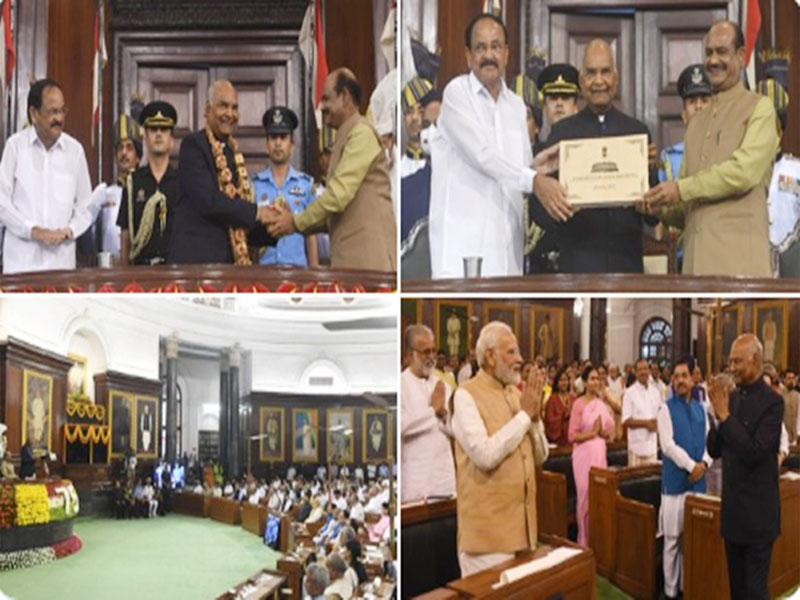 Parliamentarians bid farewell to outgoing President Ram Nath Kovind in Central Hall