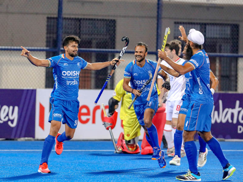 Abhishek celebrates a goal