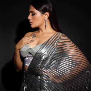 Richa Chadha stuns in a metallic Amit Aggarwal saree