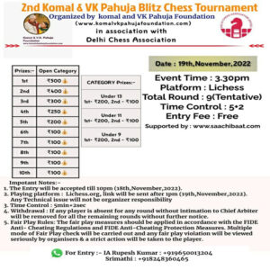 2nd Komal VK Pahuja online Chess tournament 2022