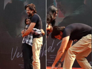 riteish deshmukh touches a fans feet while promoting his movie ved