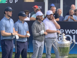 Continental Europes Thomas Pieters and Alex Noren line up with Tommy Fleetwood and Shane Lowry at Hero Cup in Abu Dhabi Golf Club