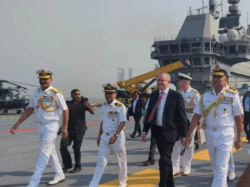 australian pm onboard ins vikrant receives guard of honour