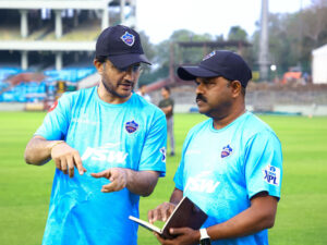 DC Director of Cricket Sourav Ganguly along with Assistant Coach Pravin Amre