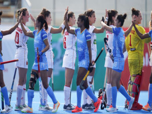 Indian Womens Hockey Team against Spain in action
