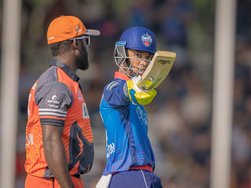 Nicholas Kirton of Toronto Nationals celebrates his half century during match 5 of GT20 season