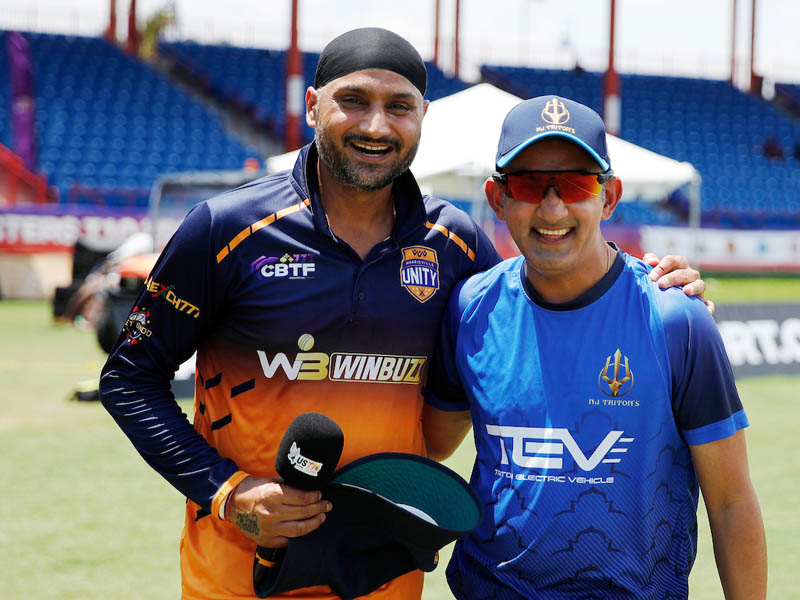 Gautam Gambhir of NJ Tritons and Harbhajan Singh of Morrisville Unity