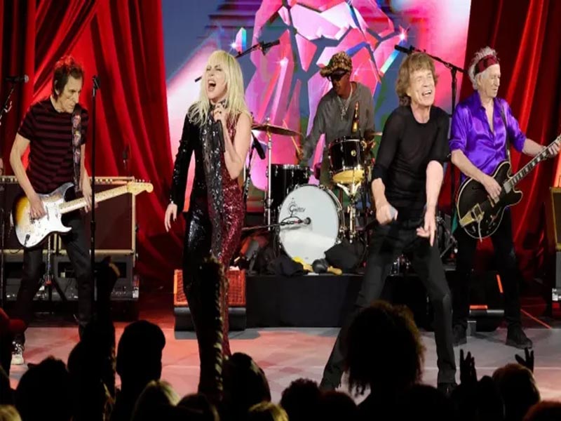 rolling stones perform surprise set with lady gaga at album release party