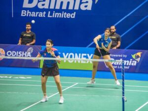 Tanisha Ashwini in action during Womens Doubles match