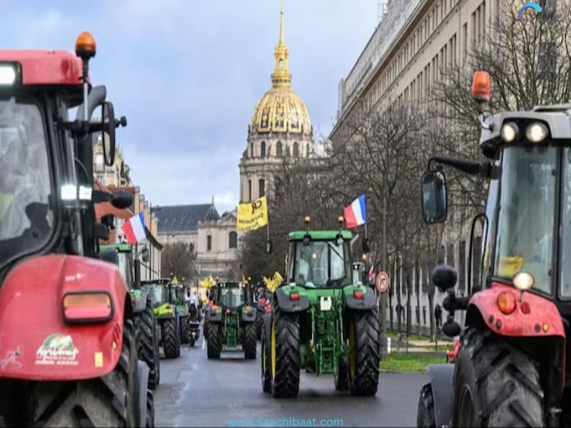 Farmers drove tractors into central Paris on Friday to bring fresh pressure on President Emmanuel Macron