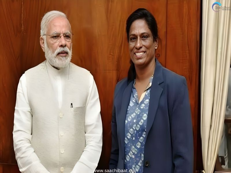 PM Modi with President of the Indian Olympic Association P. T. Usha