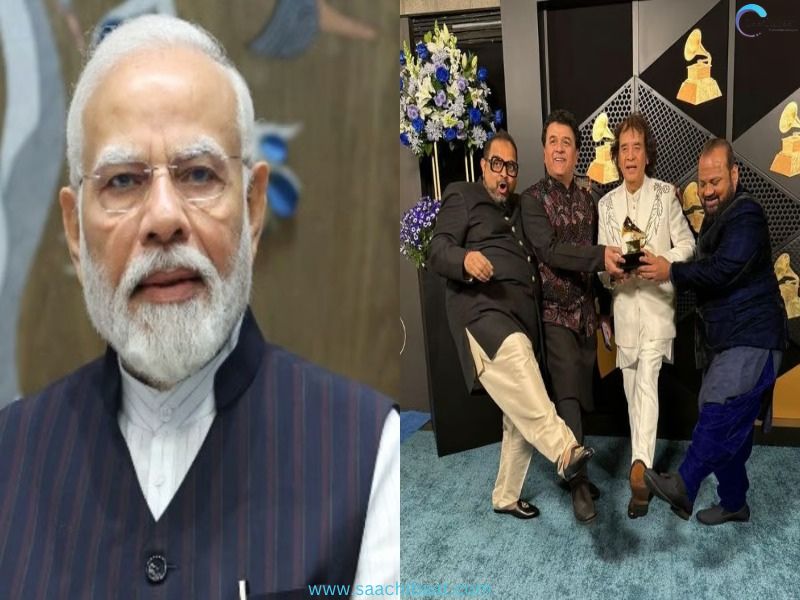 Prime Minister Modi has congratulated musicians Ustad Zakir Hussain Rakesh Chaurasia Shankar Mahadevan Selvaganesh V and Ganesh Rajagopalan