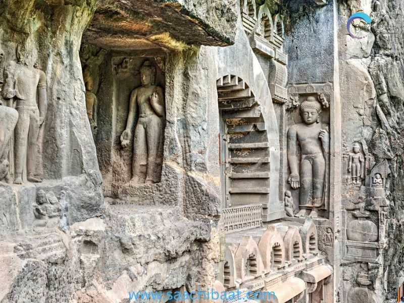 The Ajanta Caves are approximately 30 rock-cut Buddhist