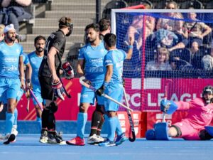 Harmanpreet Singh celebrates after scoring