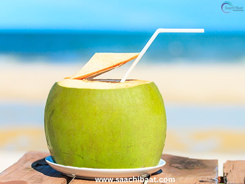 Drinking coconut water