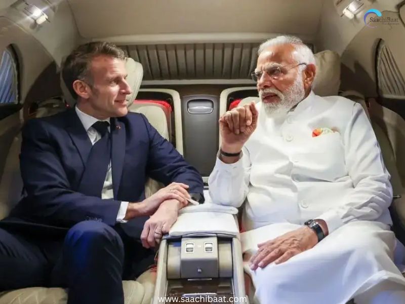 Emmanuel Macron with Modi