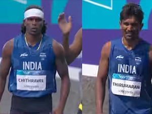 Double podium finish for India in men's triple jump! Praveen Chithravel wins the silver medal with 16.58m while Selva Prabhu Thirumaran clinches bronze 10 Praveen Chithravel and Selva Prabhu Thirumaran